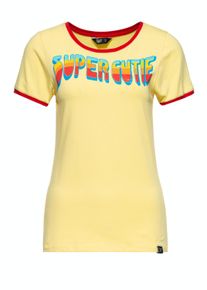 Queen Kerosin Damen Vintage Ringer T-Shirt Super Cutie zartgelb