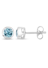 Vira Jewels Ohrstecker 925-Sterling Silber rhodiniert Gl&auml;nzend Topas blau rund
