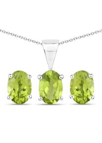 Vira Jewels Schmuck-Set Silber 925 rhodiniert Ohrringe und Halskette mit echtem Peridot