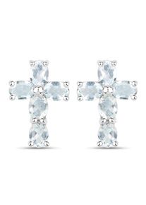 Vira Jewels Ohrringe Silber 925 rhodiniert Kreuz-Motiv mit echten Aquamarin-Steinen