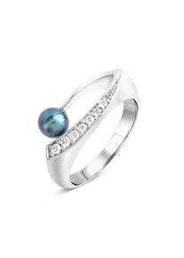 ZEEme Pearls Ring Silber 925 rhodiniert mit schwarzer Perle & Zirkonia wei&szlig;