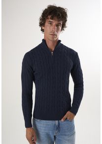 Pullover Kabelstrick-Pullover Mit Halbem Rei&szlig;verschluss