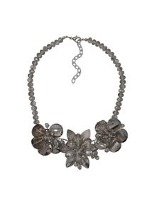 Steuer Modeschmuck Kette Gl&auml;nzend Glasstein grau Karabiner