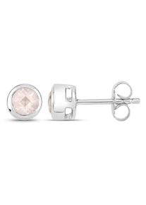 Vira Jewels Ohrstecker 925-Sterling Silber rhodiniert gl&auml;nzend Rosenquartz rosa rund