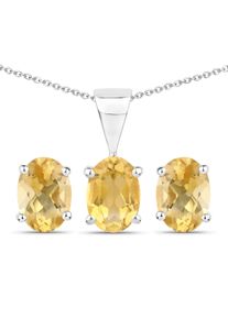 Vira Jewels Schmuck-Set Silber 925 rhodiniert Ohrringe und Halskette mit echtem Citrin