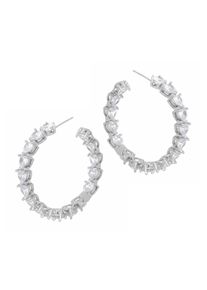 Fashionbox Steckcreolen rhodiniert mit Zirkonia weiss in Herzform 40mm