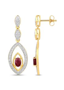 Vira Jewels Ohrringe Silber 925 zweifarbig 40mm lang mit 2x Rubin und 80x Wei&szlig;-Topas