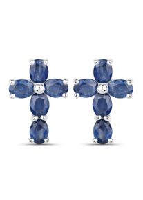 Vira Jewels Ohrringe Silber 925 rhodiniert Kreuz-Motiv mit echten Saphir-Steinen