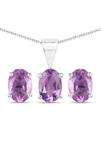 Vira Jewels Schmuck-Set Silber 925 rhodiniert Ohrringe und Halskette mit echtem Amethyst