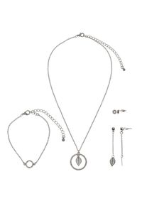 Steuer Modeschmuck Set Kette Armband Ohrringe Metall gesandet glanz Glasstein wei&szlig;