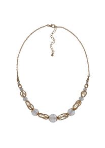 Steuer Modeschmuck Collier Metall gelb 44+5cm Kugel Glas wei&szlig;