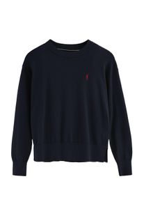 Pullover marineblau mit Rundhalskragen aus Wollgemisch mit gesticktem Rigby Go-Logo