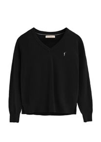 Pullover schwarz aus Wollgemisch mit V-Ausschnitt und gesticktem Rigby Go-Logo