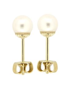 OROLINO Ohrringe Gold 585 mit wei&szlig;en Perlen 5,5-6mm rund