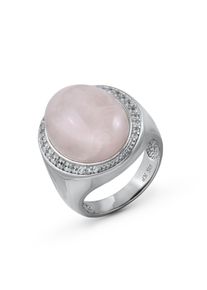 ZEEme Gemstones Ring Silber 925 rhodiniert mit echtem Rosaquarz und Zirkonia