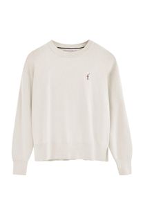 Pullover ecru mit Rundhalskragen aus Wollgemisch mit gesticktem Rigby Go-Logo