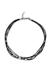 ZEEme Stainless Steel Halskette Leder schwarz mit Stahlkugeln und wei&szlig;en Perlen