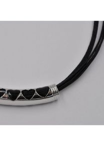 Steuer Modeschmuck Collierkette Textilkette, schwarz, mit silberfarbener Herzapplikation