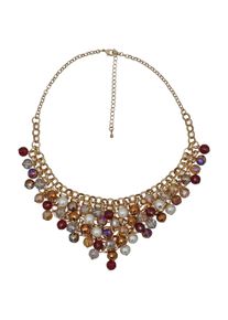 Steuer Modeschmuck Collierkette Metall gold farben Perlen Zierde topaz/rot/wei&szlig;/braun
