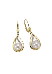 OROLINO Ohrringe 585 Gold 2x Perle 7,5-8mm +10x Brillant 0,04ct.