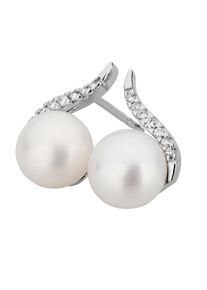 OROLINO Ohrringe Gold 585 mit 2 wei&szlig;en Perlen und 14x Brillant zus. 0,08ct.