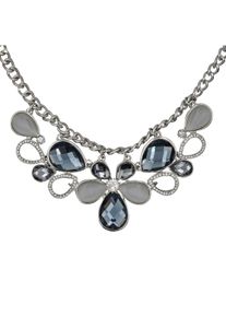 Steuer Modeschmuck Halskette Metall silberfarben mit Bl&uuml;ten-Zierde grau/wei&szlig;