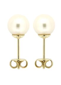 OROLINO Ohrringe Gold 585 mit wei&szlig;en Perlen 6,5-7mm rund