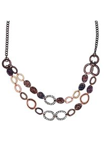 Steuer Modeschmuck Collierkette Metallcollier 2-reihig in kupferbraun mit Strasszierde