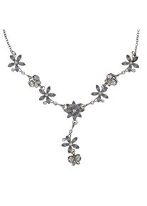 Steuer Modeschmuck Collierkette Metall Y-Collier silberf. Mit Blumen und Schmetterlingen