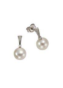 OROLINO Ohrringe Gold 585 mit 2 wei&szlig;en Perlen und 12 Brillanten zus. 0,07ct.