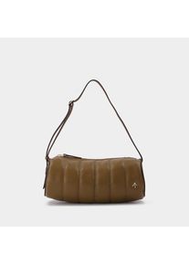 Gepolsterte Zylindertasche aus braunem Leder