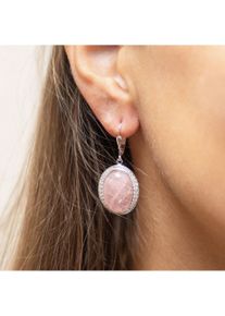 ZEEme Gemstones Ohrringe Silber 925 rhodiniert mit Rosenquarz und Zirkonia-Steinen