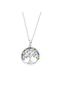 ZEEme Silber Halskette Silber 925 rhodiniert mit Lebensbaum-Motiv und Zirkonia-Steinen