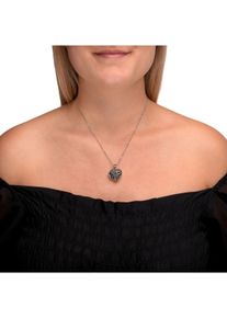 ZEEme Gemstones Halskette Silber 925 oxidiert Medaillon Herz-Form mit 25x Markasit