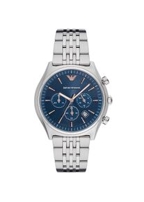 Stilvolle Herrenuhr der Marke Emporio Armani. Die Uhr hat ein Armband, das auch kleiner gemacht werden kann, das Geh&auml;use hat einen Durchmesser von 43 mm und das Uhrwerk ist Quarz. Das Armband ist aus Stahl gefertigt und hat eine Faltschlie&szlig;e. Marke: Emporio ArmaniModellname: AR1974 (43mm)Kategorie: HerrenuhrMaterialien: EdelstahlFarbe: silber, blau