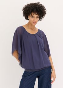 bonprix Chiffonbluse mit Untertop, blau, Gr.54, festliche Chiffonbluse mit Fledermaus&auml;rmeln und elastischem Bund