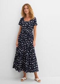bonprix Kleid mit kurzen &Auml;rmeln, blau, Gr.46, Langes Sommerkleid mit Allover-Muster, aus 100% Baumwolle
