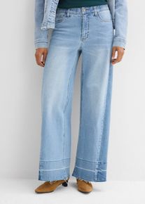 bonprix Wide-Leg-Jeans Mid Waist, blau, Gr.40, Wide-Leg-Jeans Mid Waist mit farblichen Einsatz, 99% Baumwolle