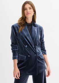 bonprix Blazer aus softem Samt, blau, Gr.44, Modischer, zweireihiger Blazer aus softem Samt, aus Samt