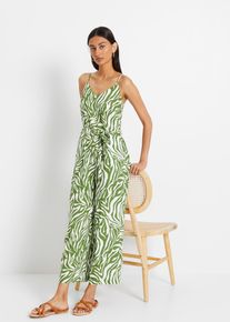 bonprix Jumpsuit aus flie&szlig;ender Viskose, gr&uuml;n, Gr.54, Trendy Jumpsuit mit modischem Druck und Bindeband in der Taille, verk&uuml;rztes Bein, aus Viskose
