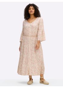 sheego Gro&szlig;e Gr&ouml;&szlig;en Sommerkleid mit Volant&auml;rmeln, elfenbein-rosenquarz-bedruckt, Gr&ouml;&szlig;e 52 - Damen