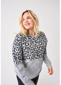 Only sheego Gro&szlig;e Gr&ouml;&szlig;en Rundhalspullover, light grey melange pattern:dark grey mel, Gr&ouml;&szlig;e L - Damen