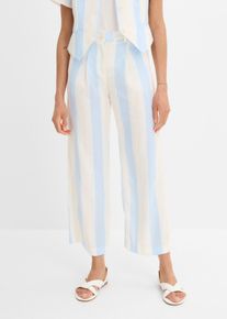 bonprix Palazzo-Hose in Leinen-Optik, wei&szlig;, Gr.50, modisch bedruckte Palazzo-Hose in Leinen-Optik mit Knopfverschluss vorne