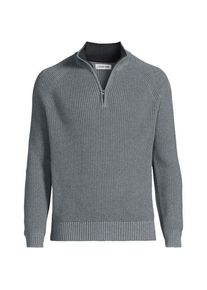 LANDS' END DRIFTER Pullover mit Rei&szlig;verschluss, Herren,  Grau, Baumwolle, by Lands' End