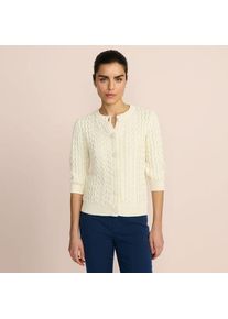 LANDS' END Baumwoll-Zopfmustercardigan mit 3/4-&Auml;rmeln, Damen,  Wei&szlig;, Baumwolle, by Lands' End