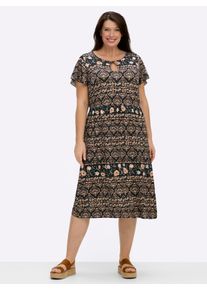 sheego Gro&szlig;e Gr&ouml;&szlig;en Jerseykleid, papaya-schwarz-bedruckt, Gr&ouml;&szlig;e 50 - Damen