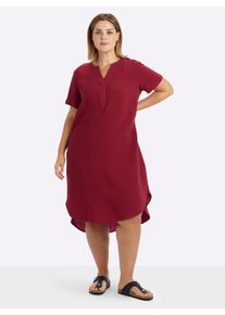 sheego Gro&szlig;e Gr&ouml;&szlig;en Baumwollkleid mit V-Ausschnitt und Knopfleiste, kirsche, Gr&ouml;&szlig;e 52 - Damen