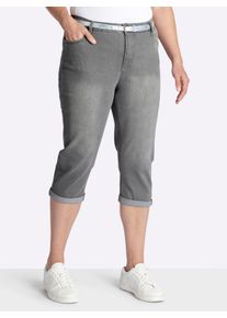 sheego Gro&szlig;e Gr&ouml;&szlig;en Caprijeans inklusive G&uuml;rtel, grey denim, Gr&ouml;&szlig;e 50 - Damen