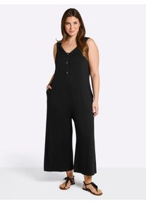 sheego Gro&szlig;e Gr&ouml;&szlig;en Jumpsuit mit kurzer Knopfleiste, schwarz, Gr&ouml;&szlig;e 58 - Damen