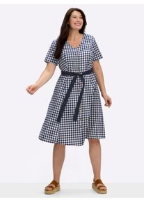 sheego Gro&szlig;e Gr&ouml;&szlig;en Trachtenkleid mit Bindeg&uuml;rtel, marine-wei&szlig;-kariert, Gr&ouml;&szlig;e 54 - Damen